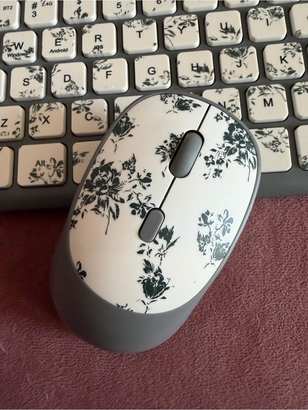 HeyDay Wireless Floral Pattern Keyboard and Mouse - White & Gray